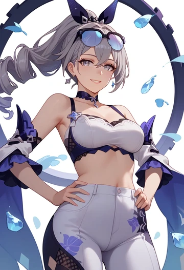 star rail,silver wolf,pants,wide-leg,strappy top  - AI generated anime art